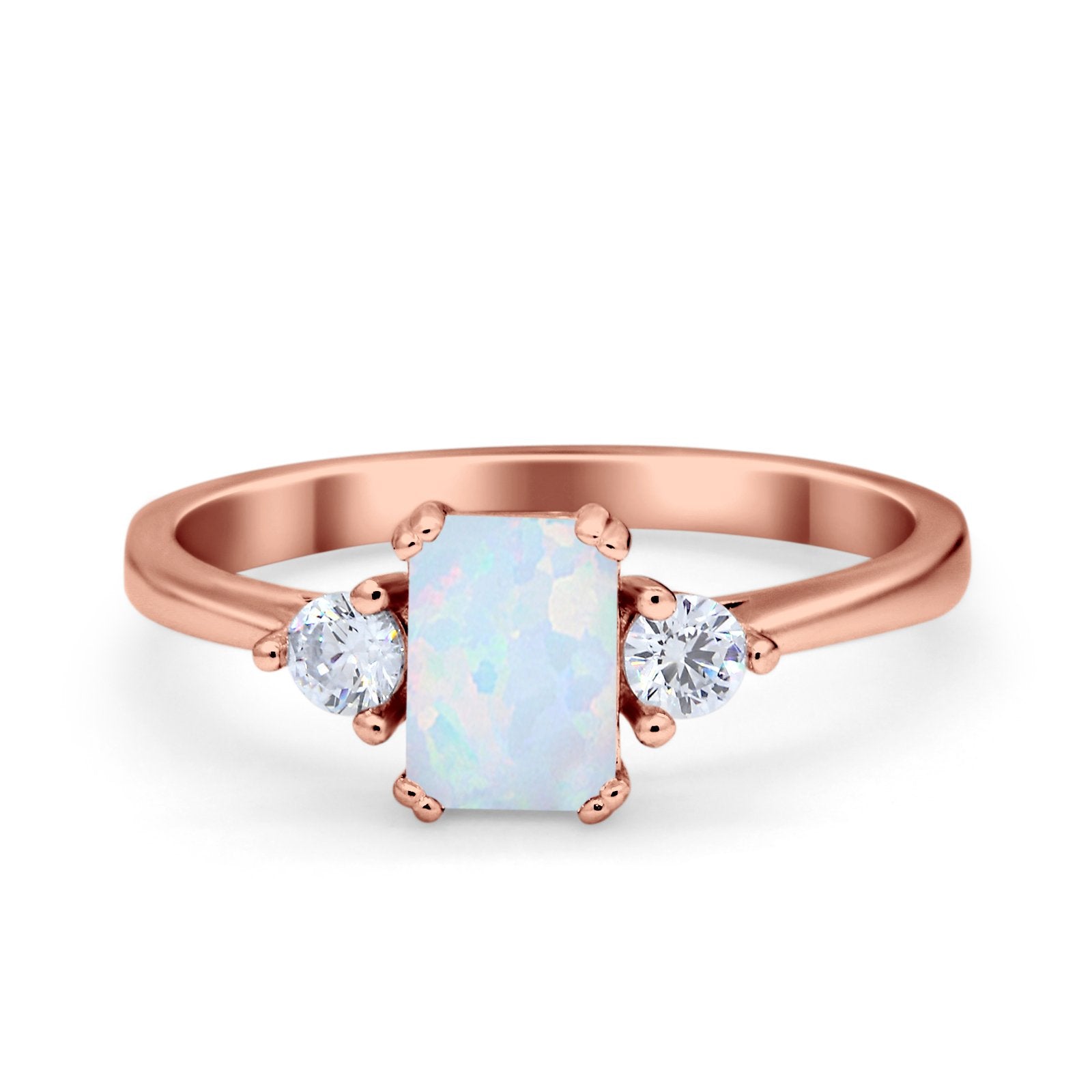 Emerald Cut Wedding Ring Round Simulated Cubic Zirconia 925 Sterling Silver