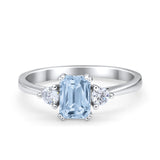 Emerald Cut Wedding Ring Round Simulated Cubic Zirconia 925 Sterling Silver