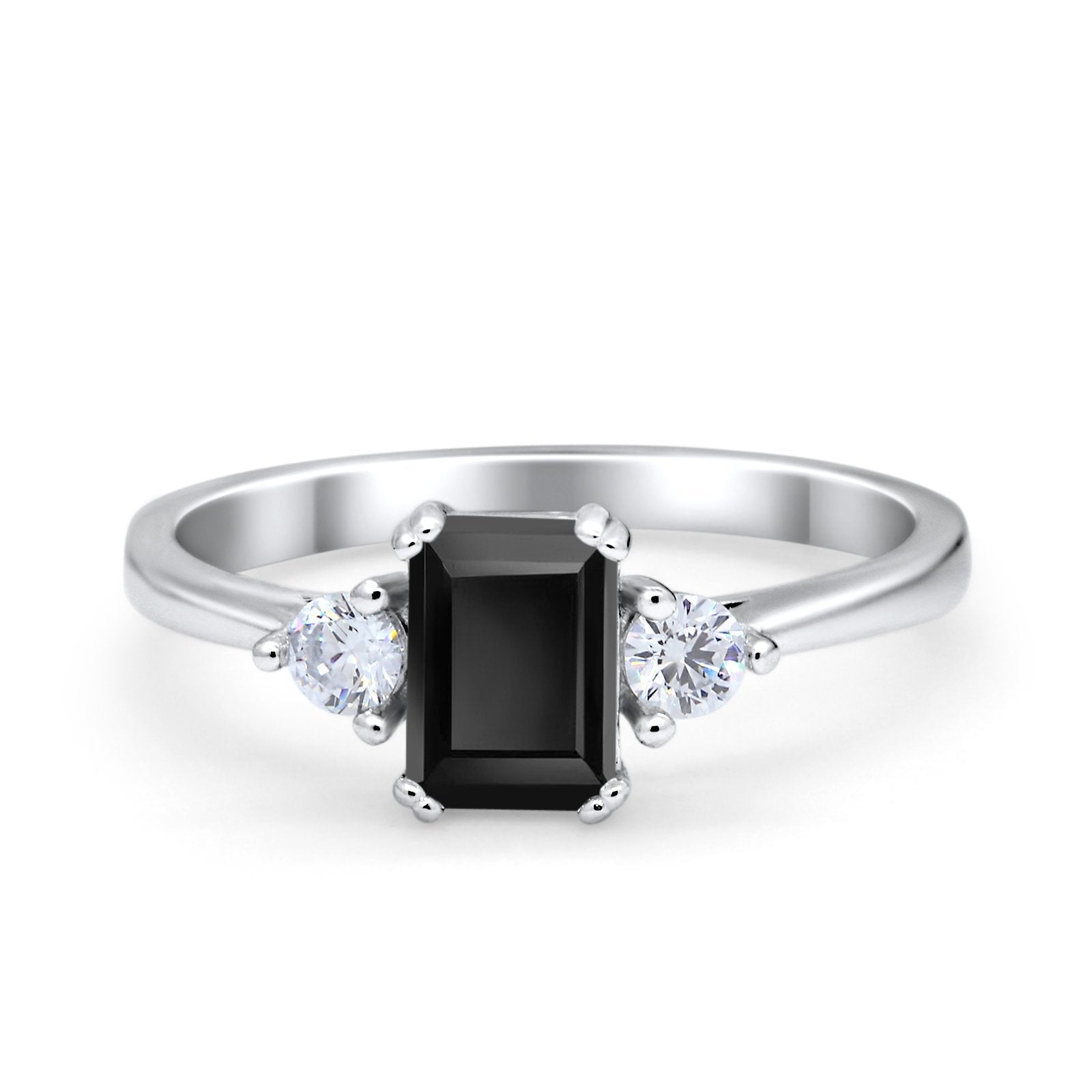 Emerald Cut Wedding Ring Round Simulated Cubic Zirconia 925 Sterling Silver