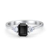 Emerald Cut Wedding Ring Round Simulated Cubic Zirconia 925 Sterling Silver