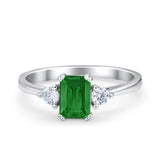 Emerald Cut Wedding Ring Round Simulated Cubic Zirconia 925 Sterling Silver