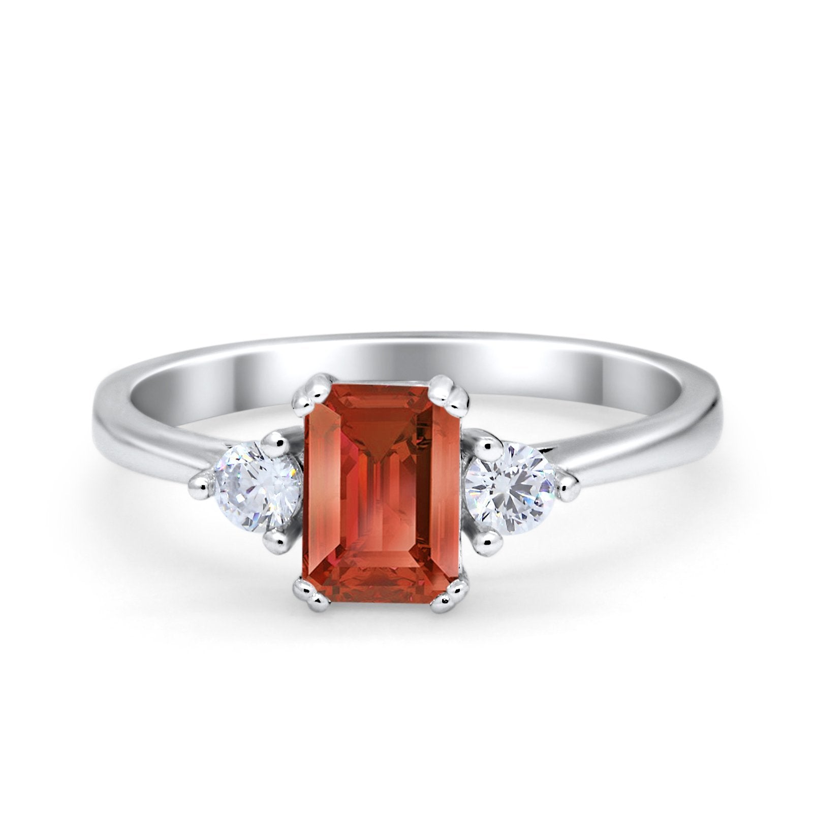 Emerald Cut Wedding Ring Round Simulated Cubic Zirconia 925 Sterling Silver