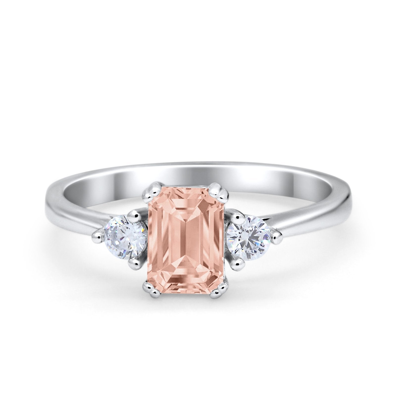 Emerald Cut Wedding Ring Round Simulated Cubic Zirconia 925 Sterling Silver