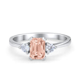 Emerald Cut Wedding Ring Round Simulated Cubic Zirconia 925 Sterling Silver