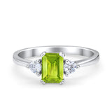 Emerald Cut Wedding Ring Round Simulated Cubic Zirconia 925 Sterling Silver