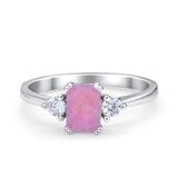 Emerald Cut Wedding Ring Round Simulated Cubic Zirconia 925 Sterling Silver