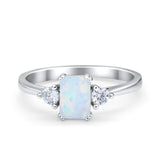 Emerald Cut Wedding Ring Round Simulated Cubic Zirconia 925 Sterling Silver