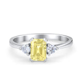 Emerald Cut Wedding Ring Round Simulated Cubic Zirconia 925 Sterling Silver