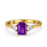 Emerald Cut Wedding Ring Round Simulated Cubic Zirconia 925 Sterling Silver