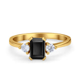 Emerald Cut Wedding Ring Round Simulated Cubic Zirconia 925 Sterling Silver