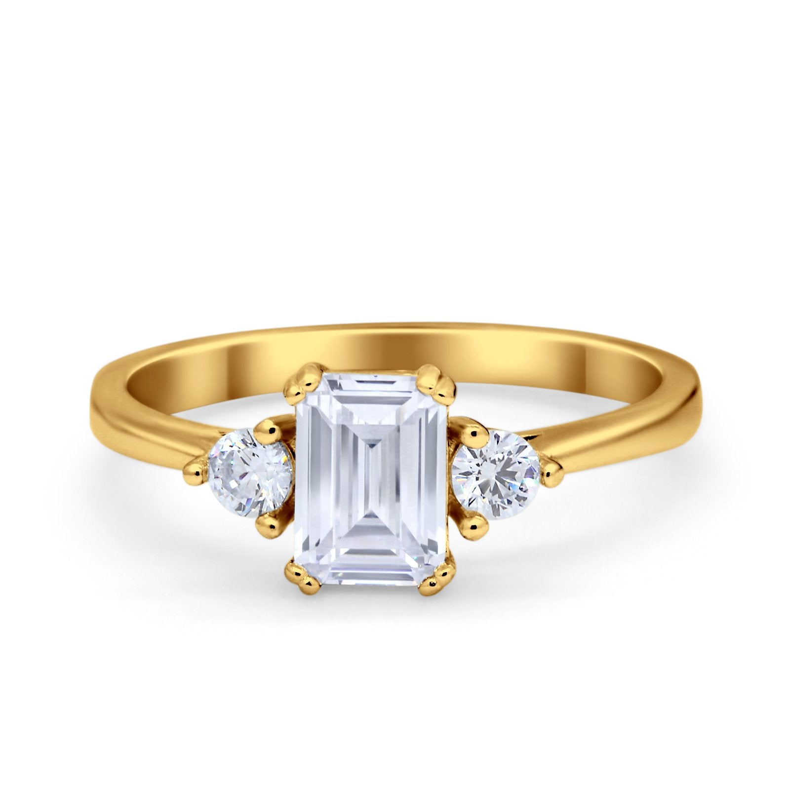 Emerald Cut Wedding Ring Round Simulated Cubic Zirconia 925 Sterling Silver