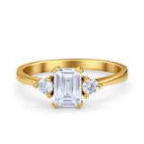 Emerald Cut Wedding Ring Round Simulated Cubic Zirconia 925 Sterling Silver