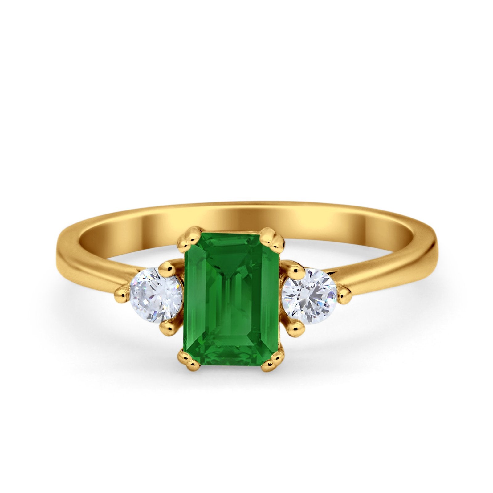 Emerald Cut Wedding Ring Round Simulated Cubic Zirconia 925 Sterling Silver