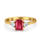 Emerald Cut Wedding Ring Round Simulated Cubic Zirconia 925 Sterling Silver