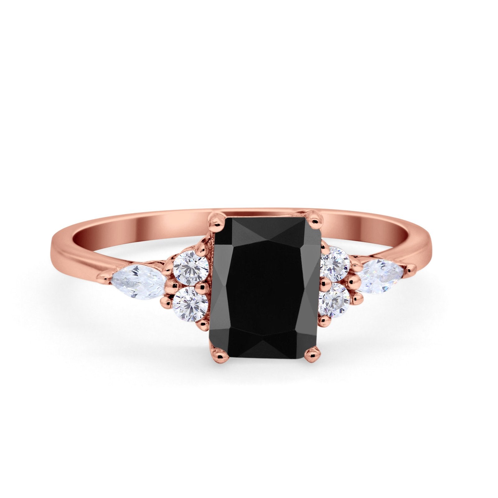 Art Deco Wedding Ring Marquise Simulated Cubic Zirconia 925 Sterling Silver