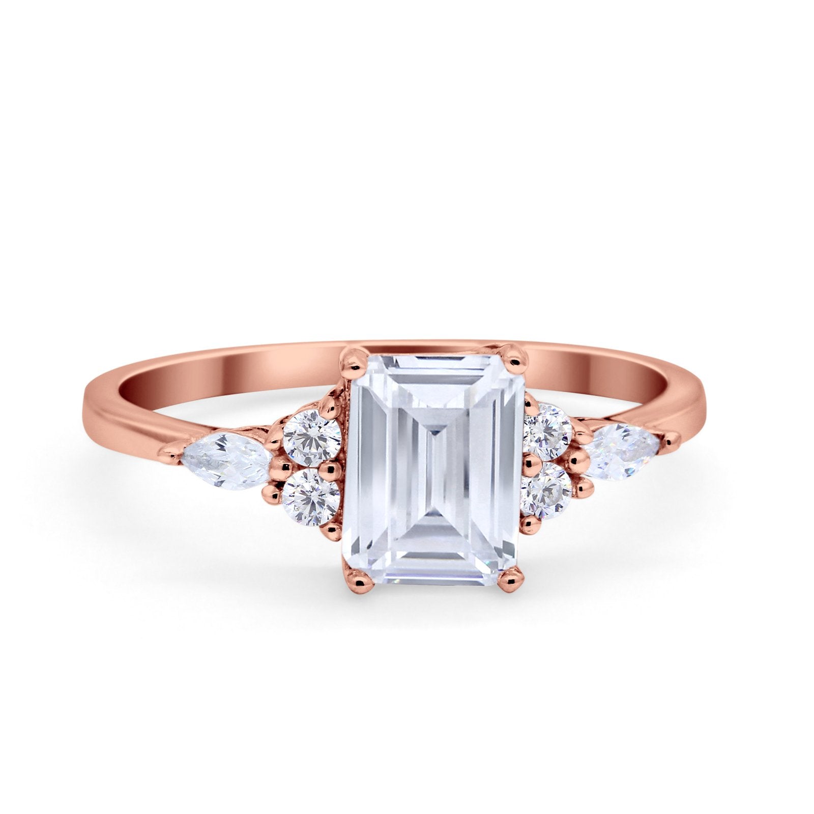 Art Deco Wedding Ring Marquise Simulated Cubic Zirconia 925 Sterling Silver