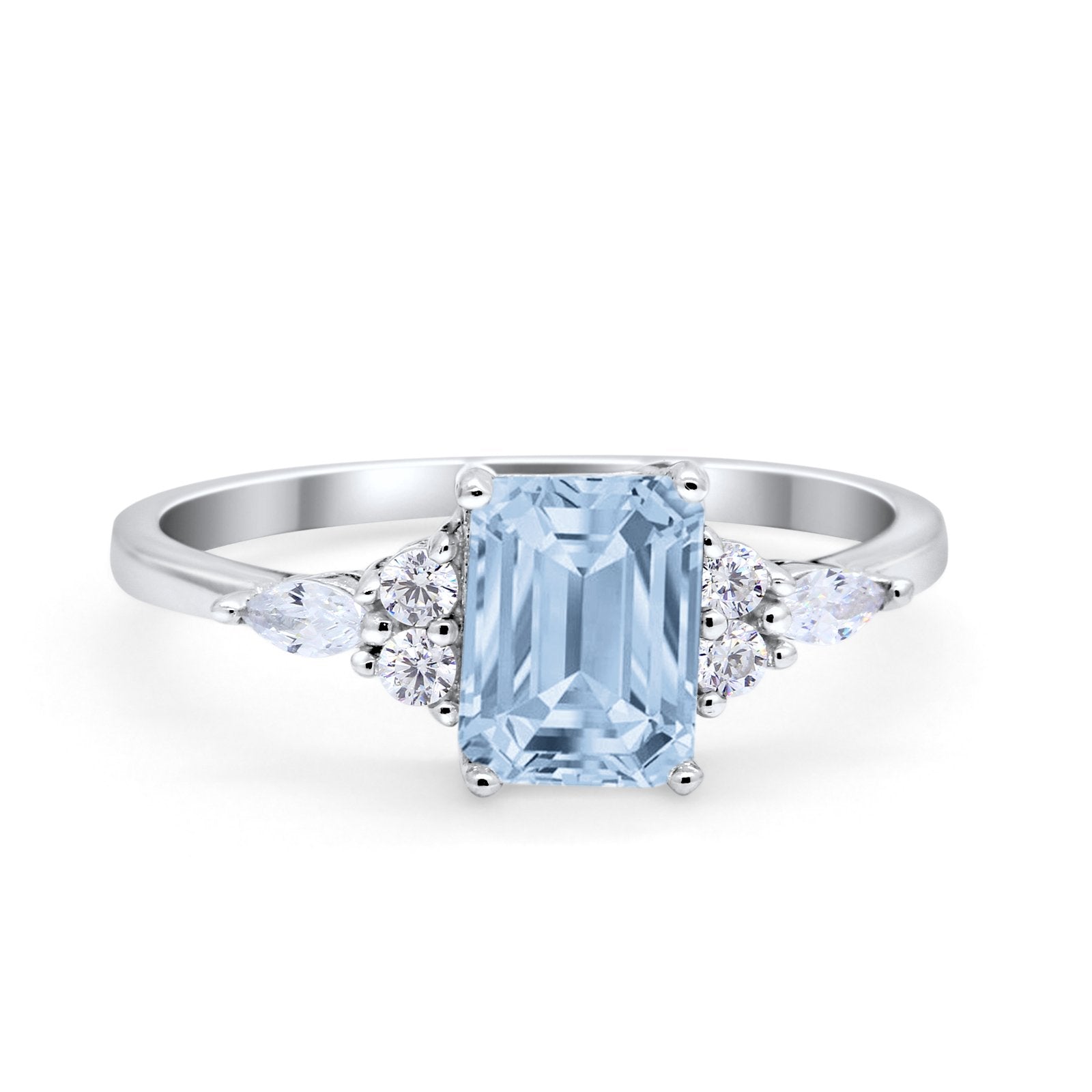 Art Deco Wedding Ring Marquise Simulated Cubic Zirconia 925 Sterling Silver