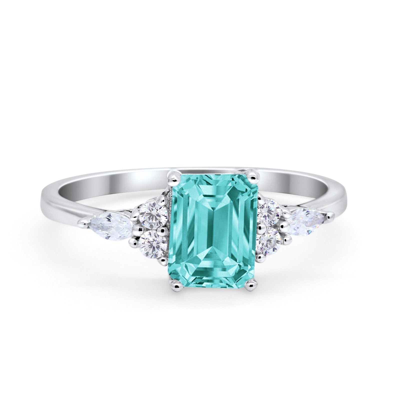 Art Deco Wedding Ring Marquise Simulated Cubic Zirconia 925 Sterling Silver