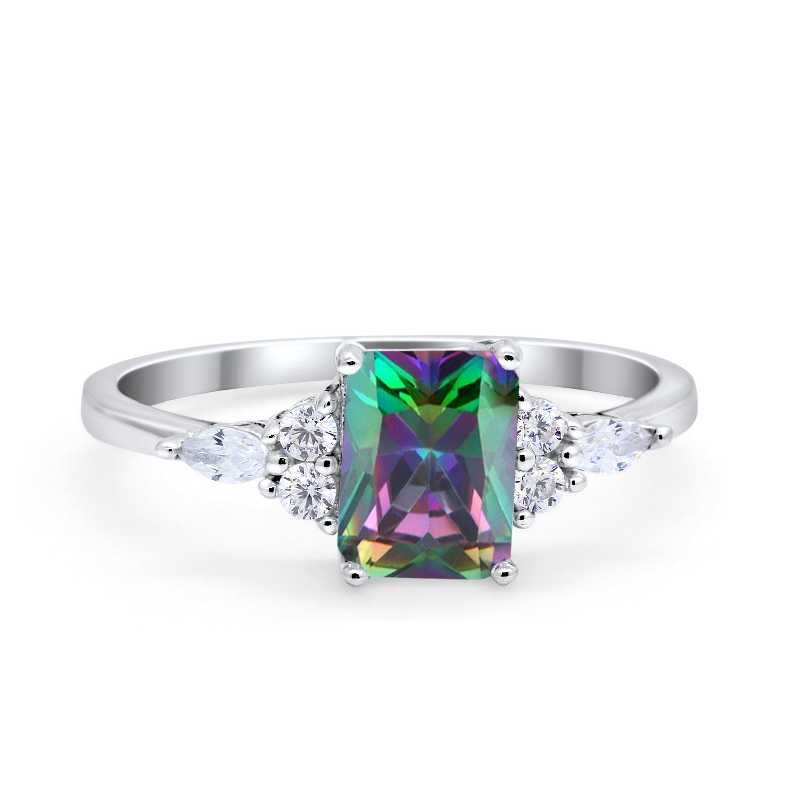 Art Deco Wedding Ring Marquise Simulated Cubic Zirconia 925 Sterling Silver