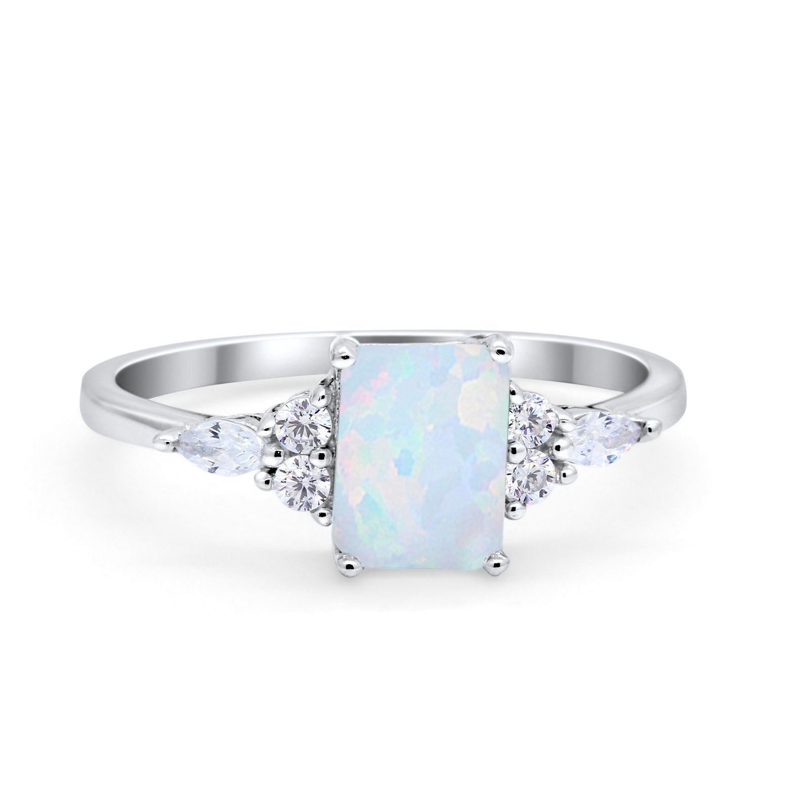 Art Deco Wedding Ring Marquise Simulated Cubic Zirconia 925 Sterling Silver