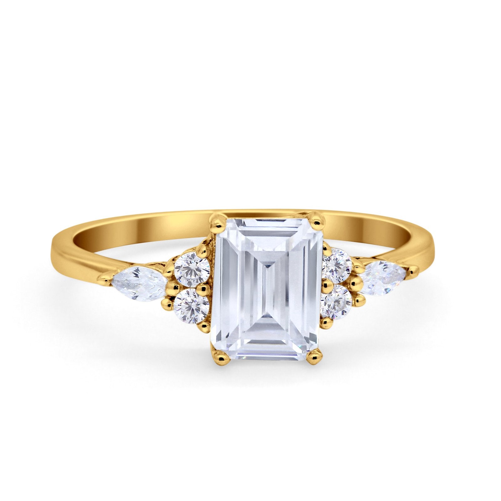 Art Deco Wedding Ring Marquise Simulated Cubic Zirconia 925 Sterling Silver