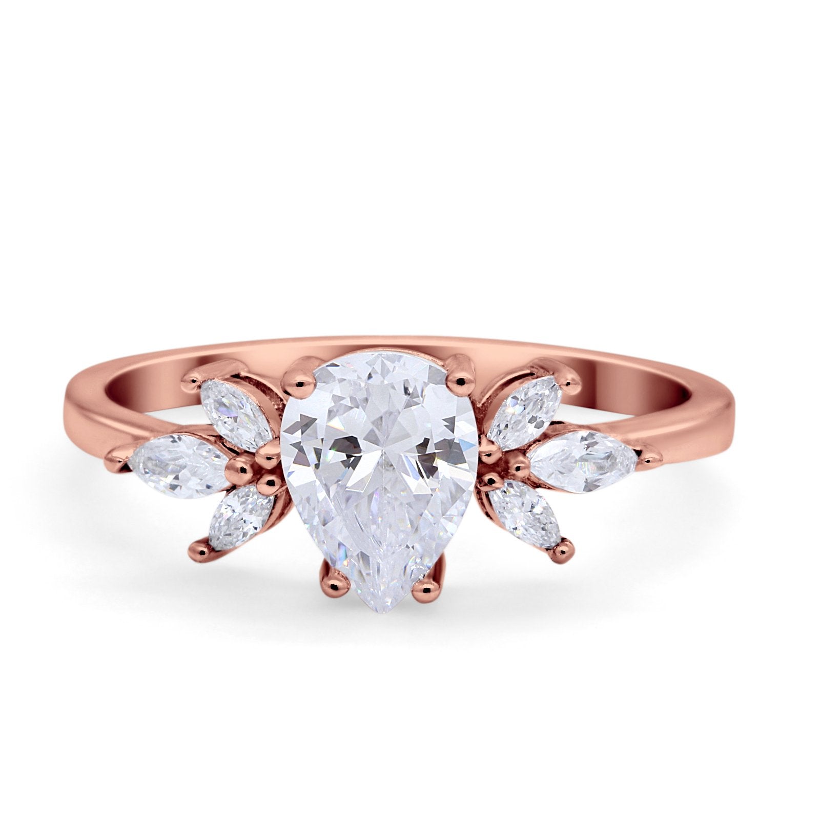 Teardrop Pear Wedding Ring Simulated Cubic Zirconia 925 Sterling Silver