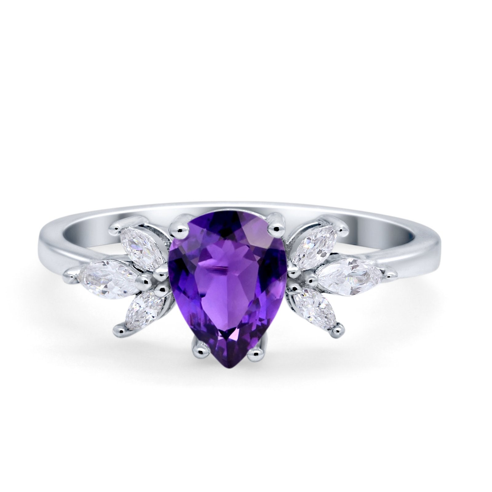 Teardrop Pear Wedding Ring Simulated Cubic Zirconia 925 Sterling Silver