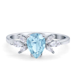 Teardrop Pear Wedding Ring Simulated Cubic Zirconia 925 Sterling Silver