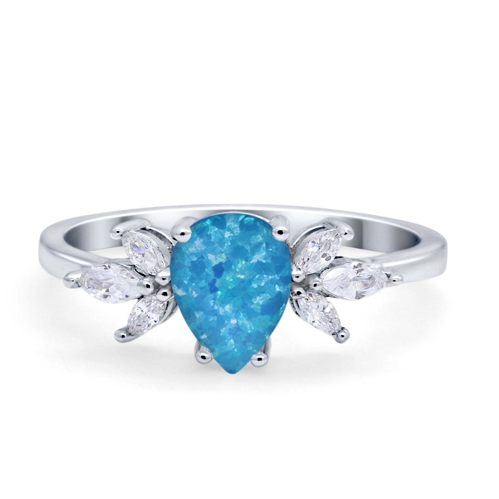 Teardrop Pear Wedding Ring Simulated Cubic Zirconia 925 Sterling Silver