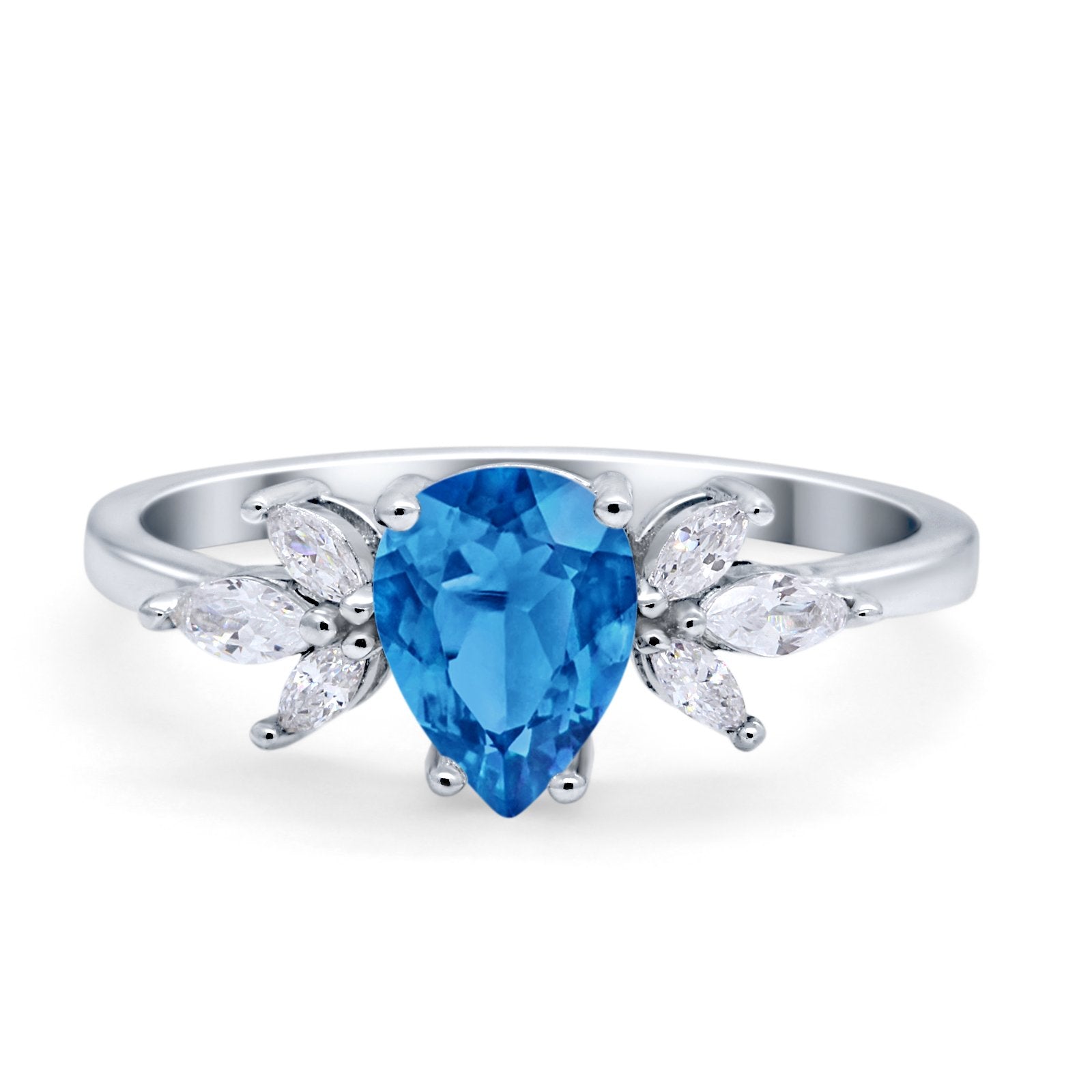 Teardrop Pear Wedding Ring Simulated Cubic Zirconia 925 Sterling Silver