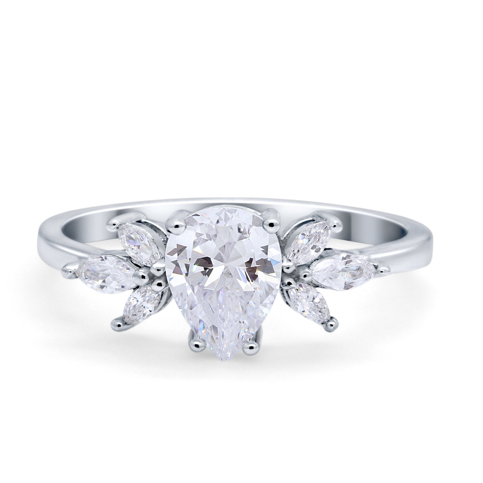 Teardrop Pear Wedding Ring Simulated Cubic Zirconia 925 Sterling Silver