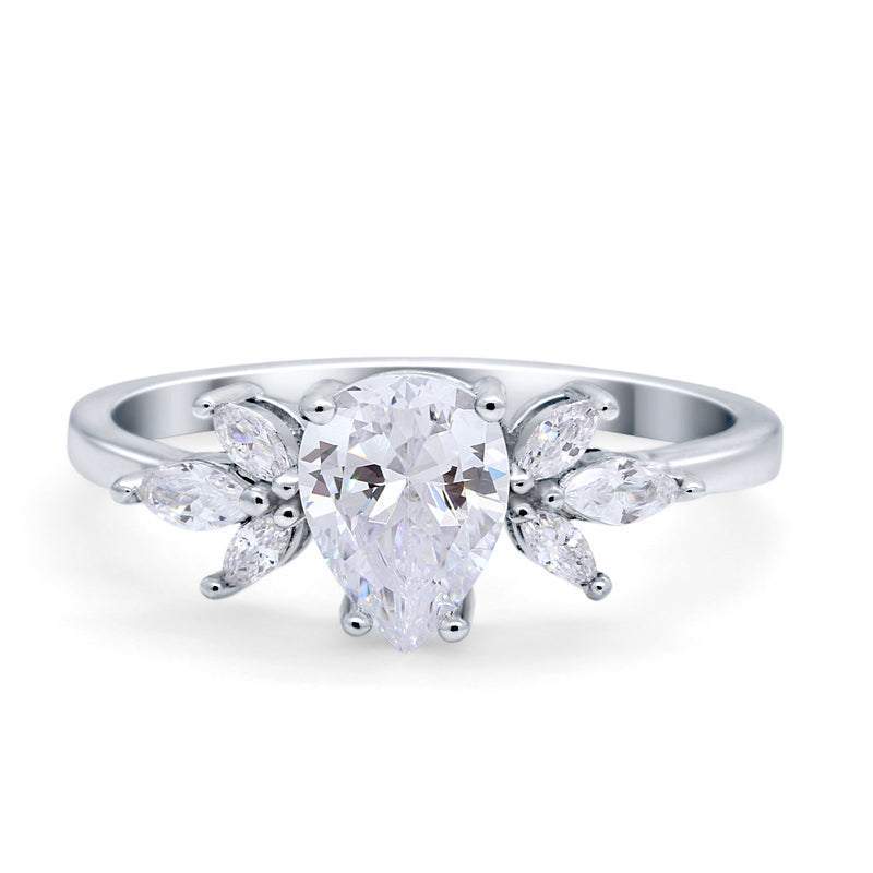 Teardrop Pear Wedding Ring Simulated Cubic Zirconia 925 Sterling Silver