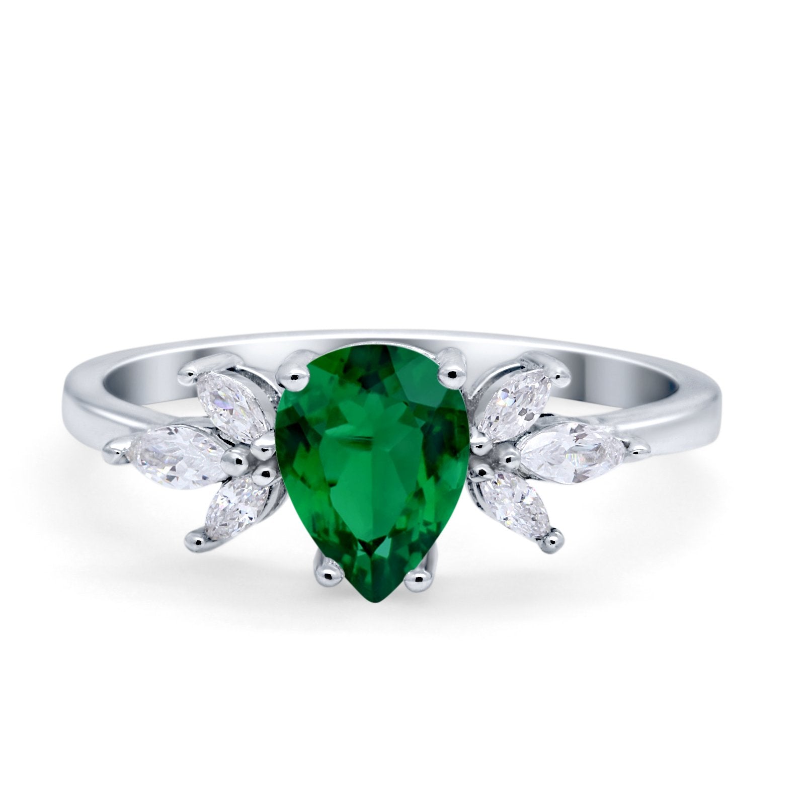 Teardrop Pear Wedding Ring Simulated Cubic Zirconia 925 Sterling Silver