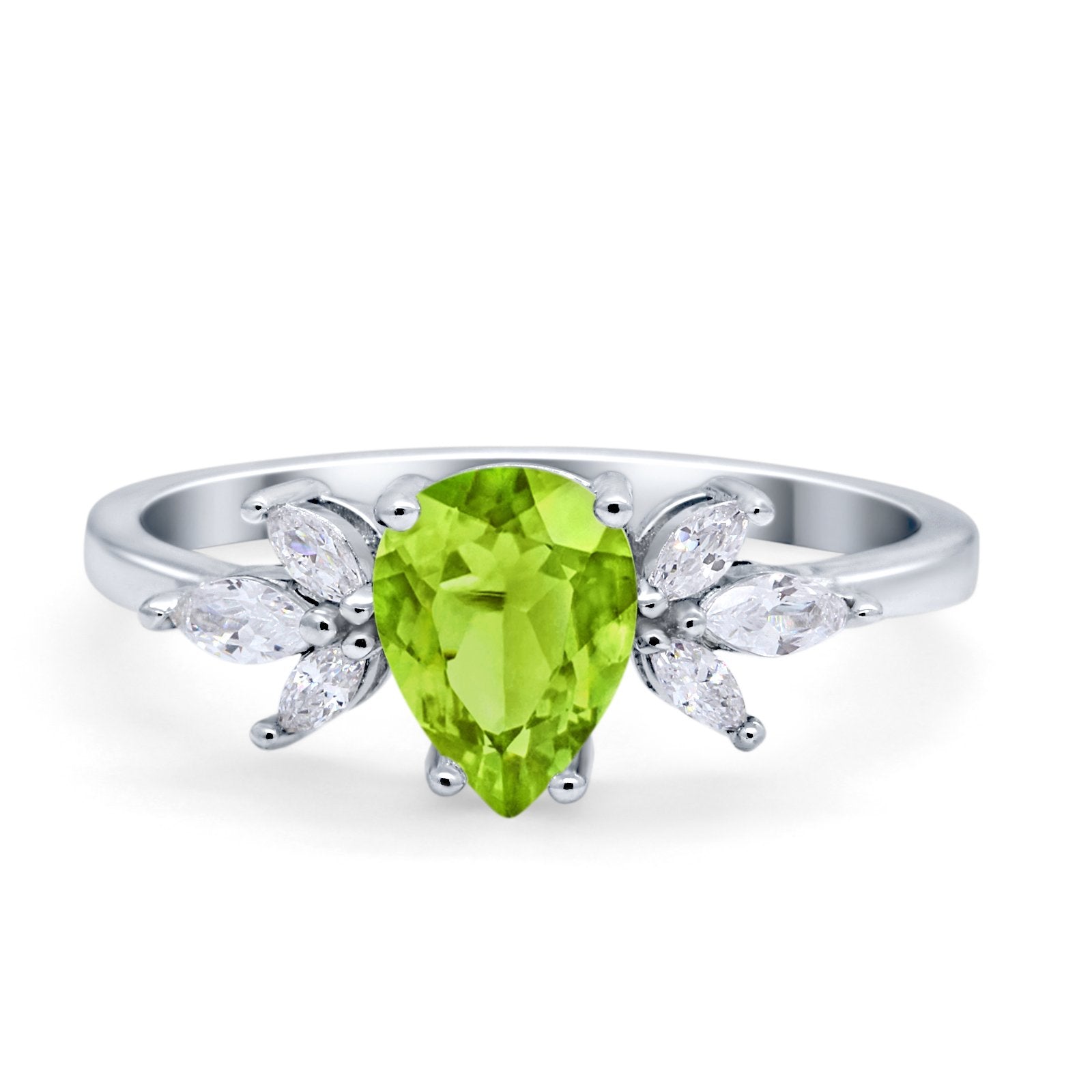 Teardrop Pear Wedding Ring Simulated Cubic Zirconia 925 Sterling Silver