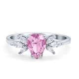 Teardrop Pear Wedding Ring Simulated Cubic Zirconia 925 Sterling Silver
