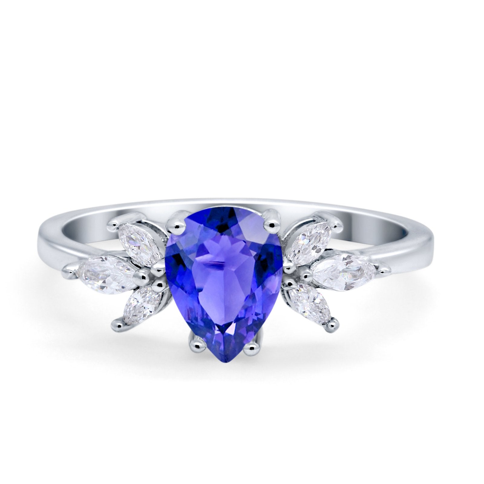 Teardrop Pear Wedding Ring Simulated Cubic Zirconia 925 Sterling Silver