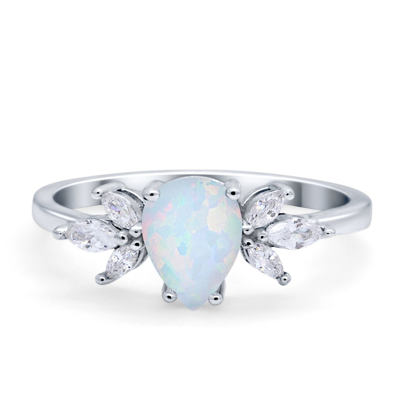 Teardrop Pear Wedding Ring Simulated Cubic Zirconia 925 Sterling Silver