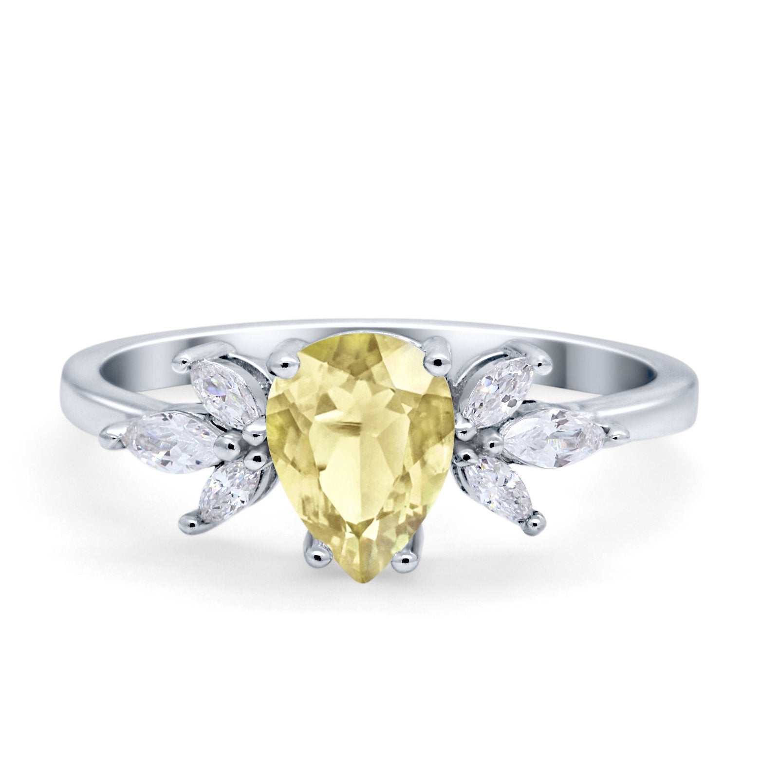 Teardrop Pear Wedding Ring Simulated Cubic Zirconia 925 Sterling Silver