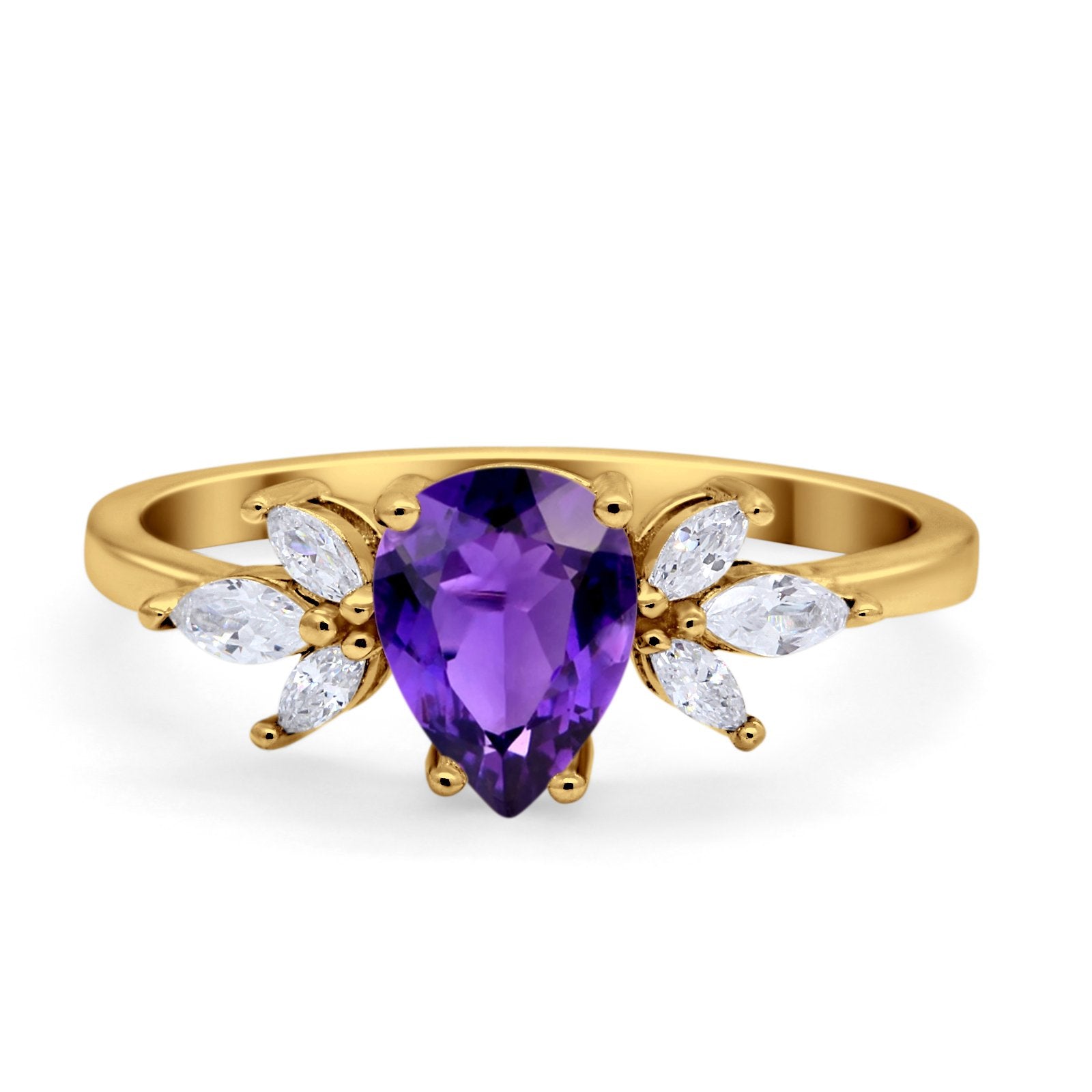 Teardrop Pear Wedding Ring Simulated Cubic Zirconia 925 Sterling Silver