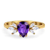 Teardrop Pear Wedding Ring Simulated Cubic Zirconia 925 Sterling Silver