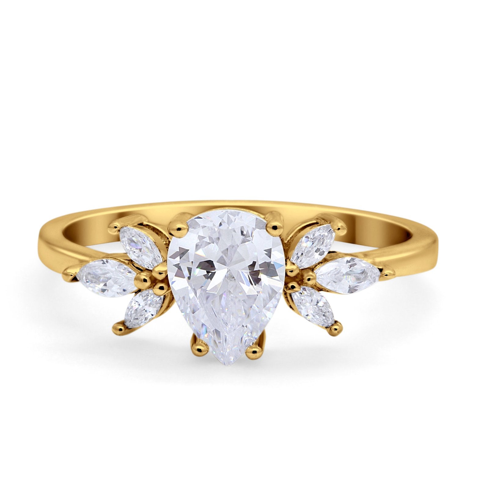 Teardrop Pear Wedding Ring Simulated Cubic Zirconia 925 Sterling Silver