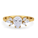 Teardrop Pear Wedding Ring Simulated Cubic Zirconia 925 Sterling Silver