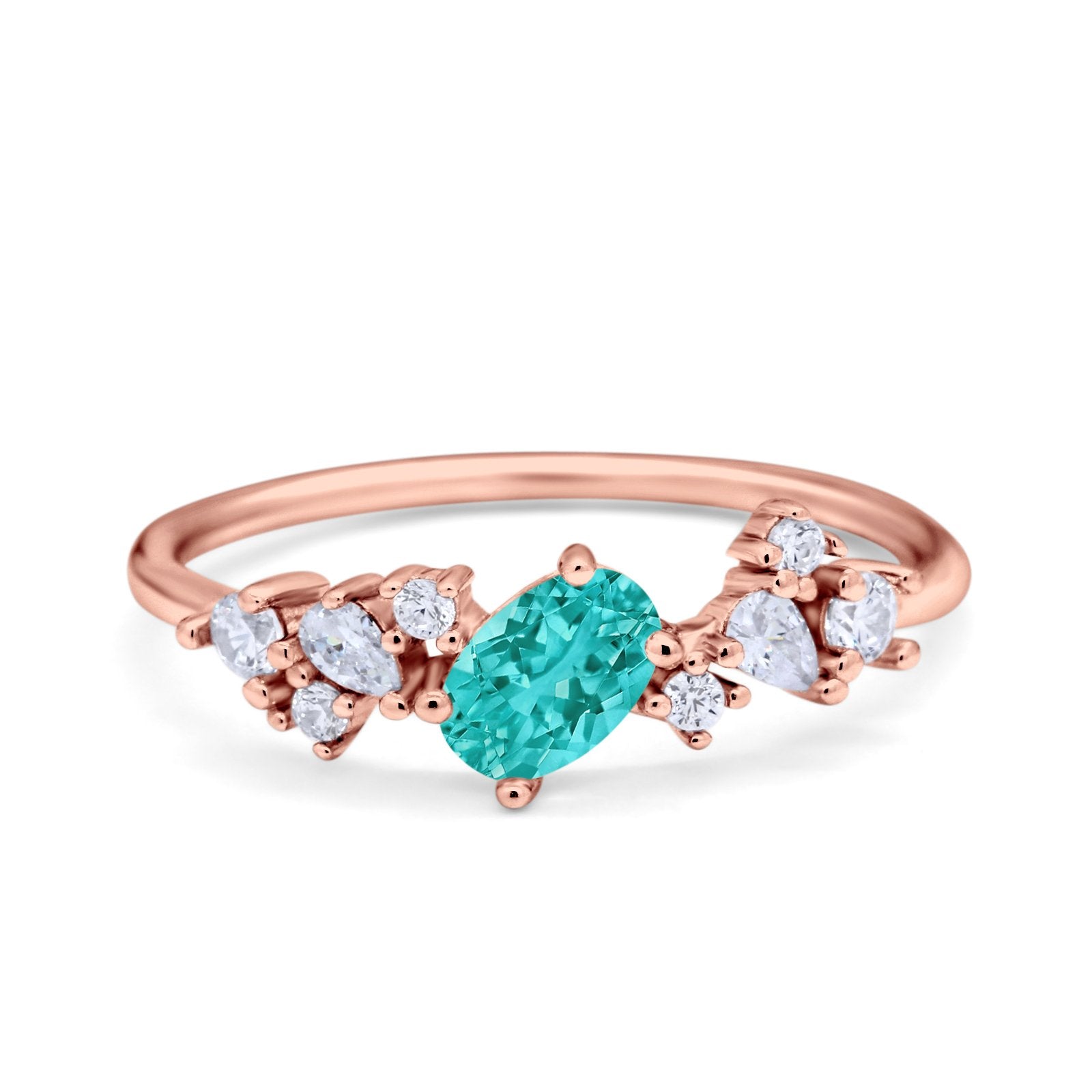 Art Deco Wedding Ring Oval Simulated Cubic Zirconia 925 Sterling Silver