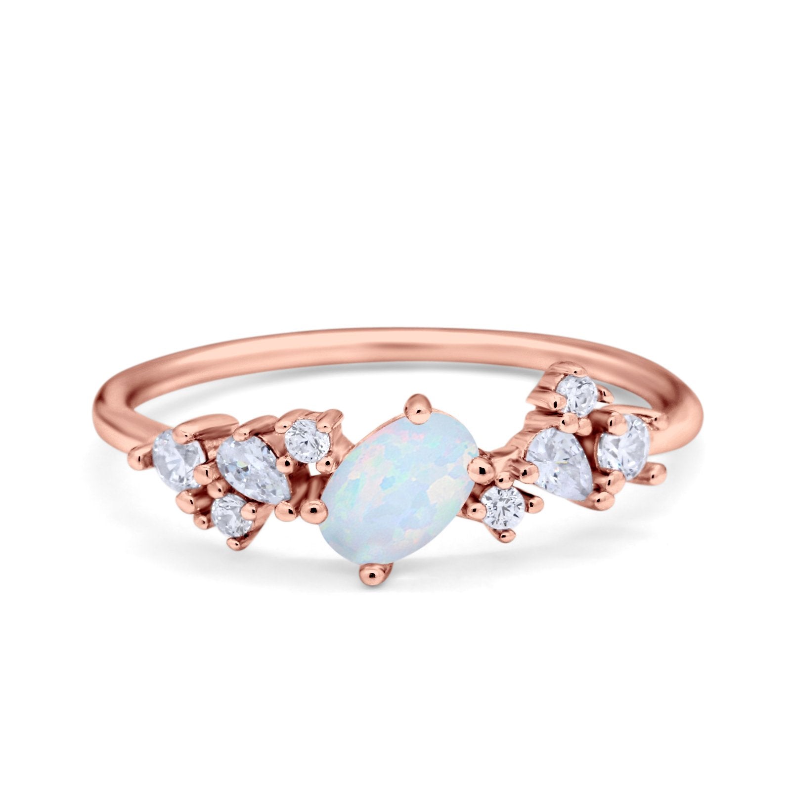 Art Deco Wedding Ring Oval Simulated Cubic Zirconia 925 Sterling Silver