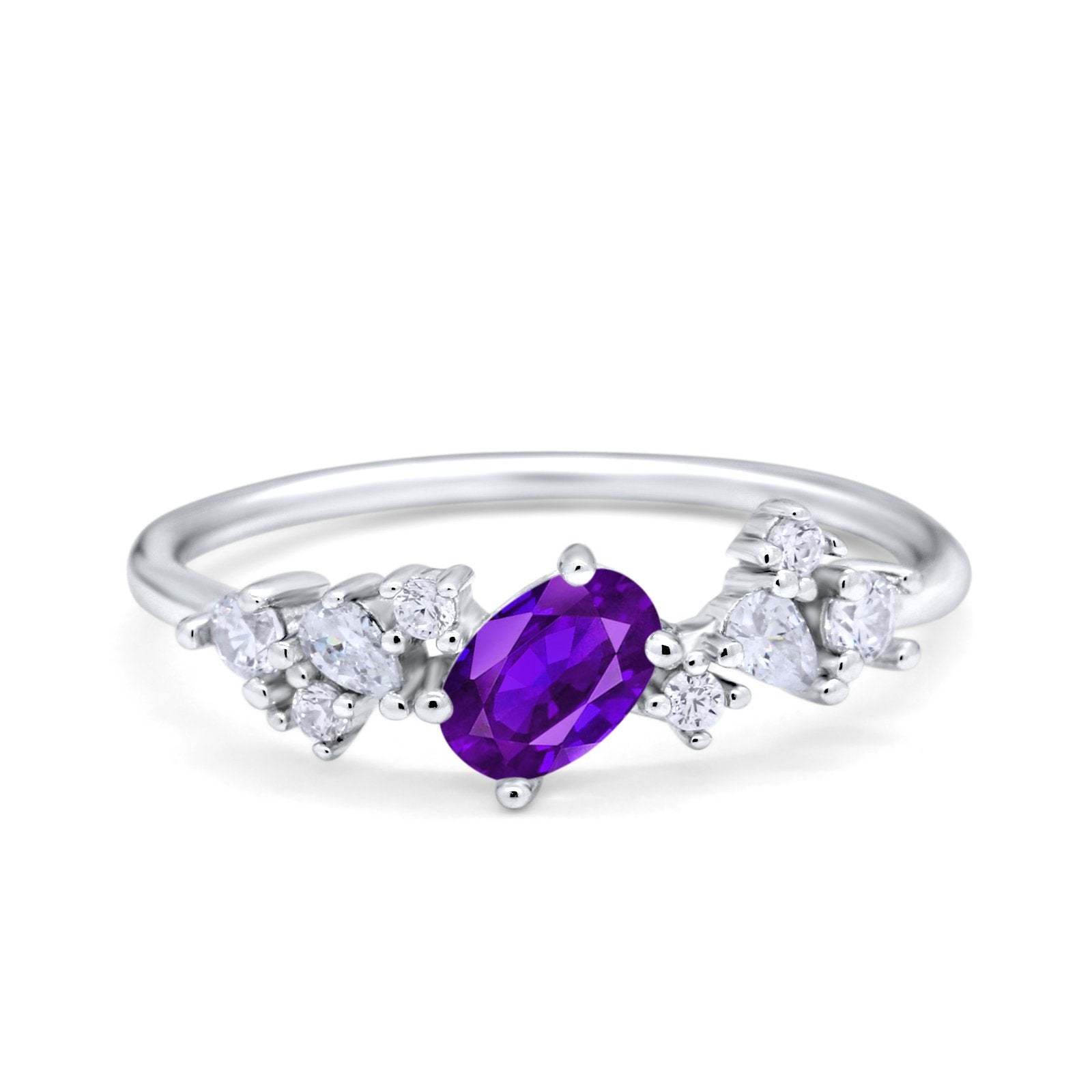 Art Deco Wedding Ring Oval Simulated Cubic Zirconia 925 Sterling Silver