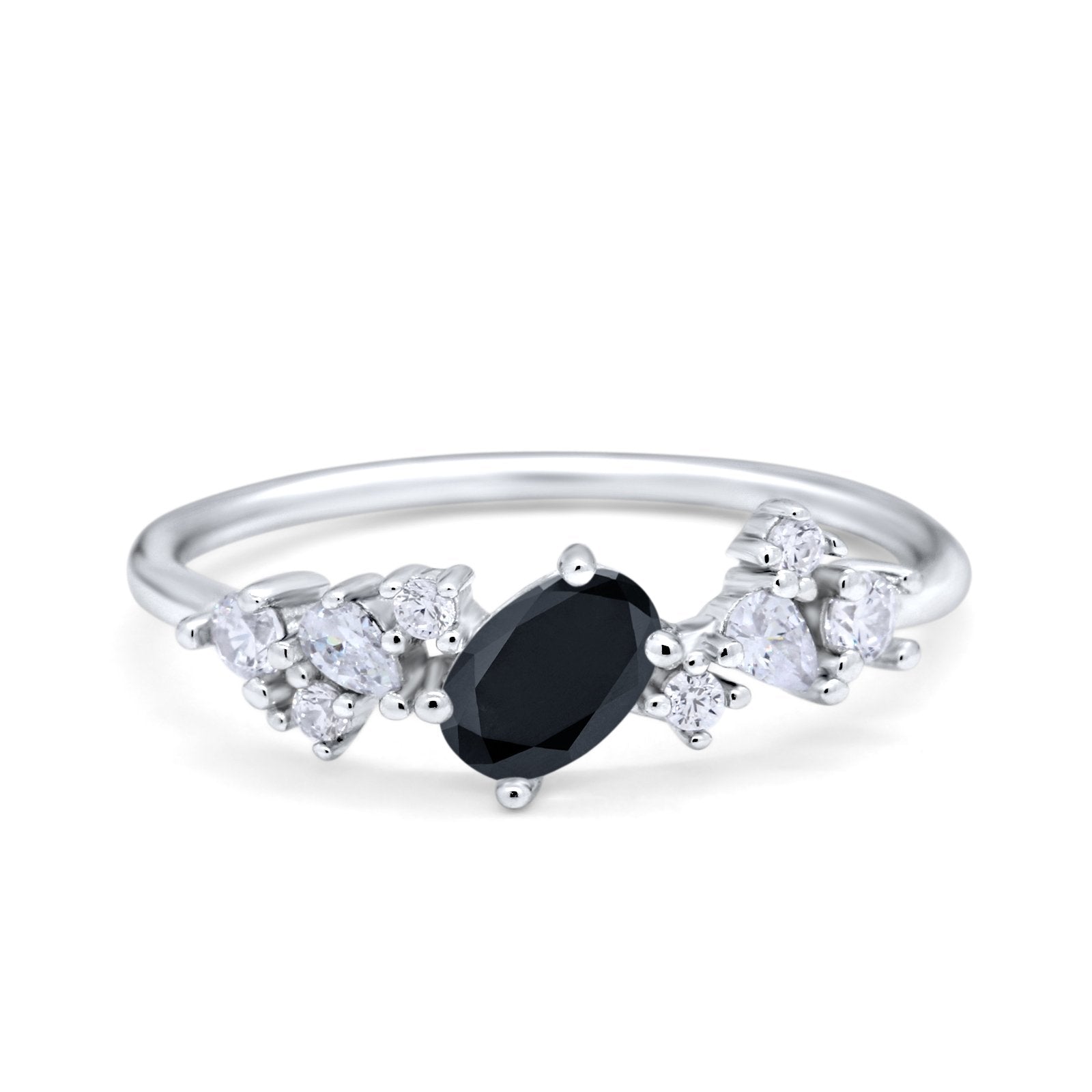 Art Deco Wedding Ring Oval Simulated Cubic Zirconia 925 Sterling Silver