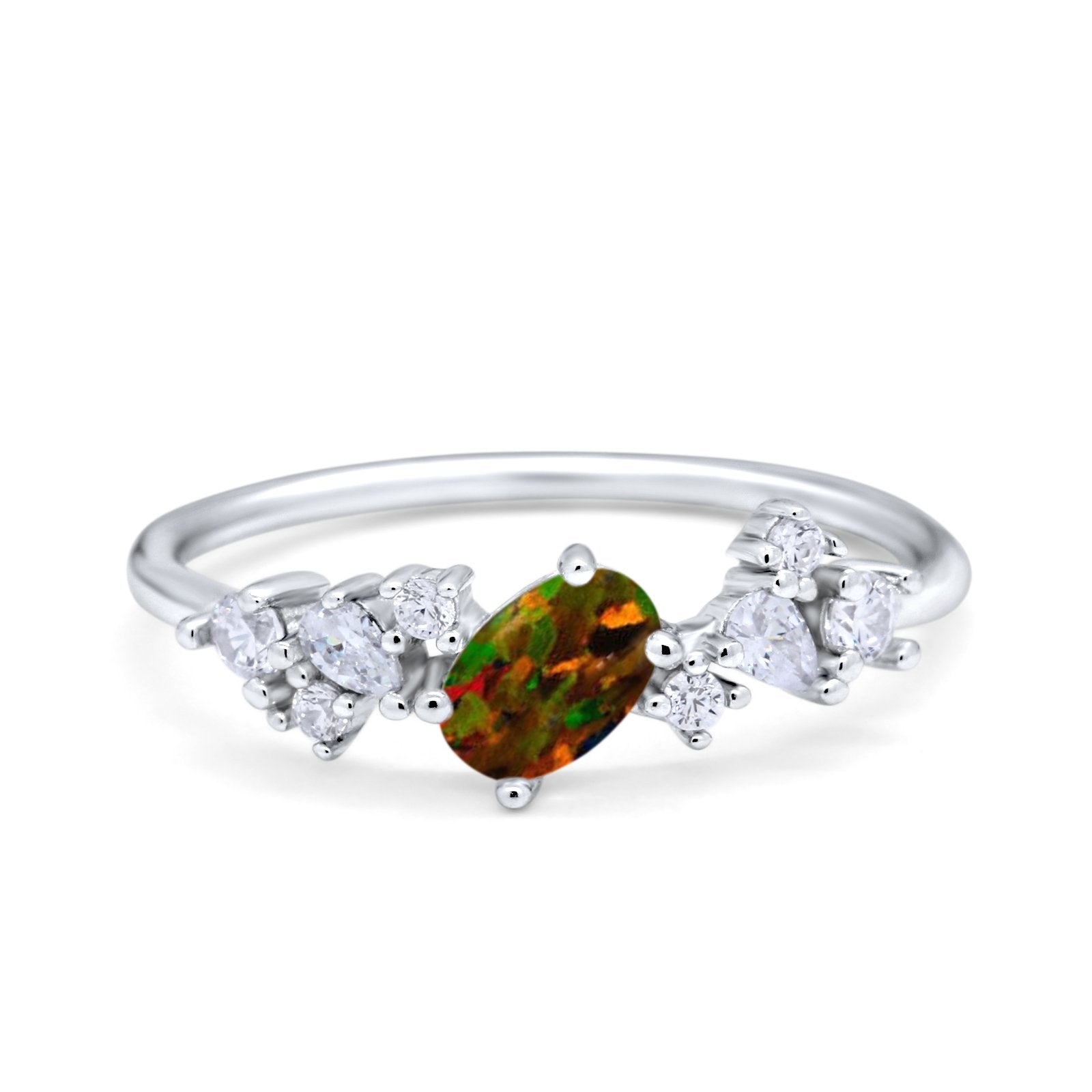 Art Deco Wedding Ring Oval Simulated Cubic Zirconia 925 Sterling Silver