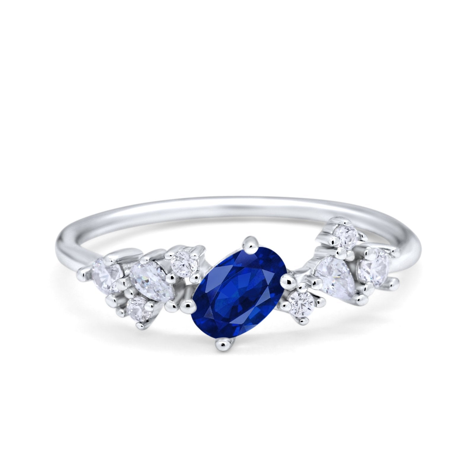 Art Deco Wedding Ring Oval Simulated Cubic Zirconia 925 Sterling Silver