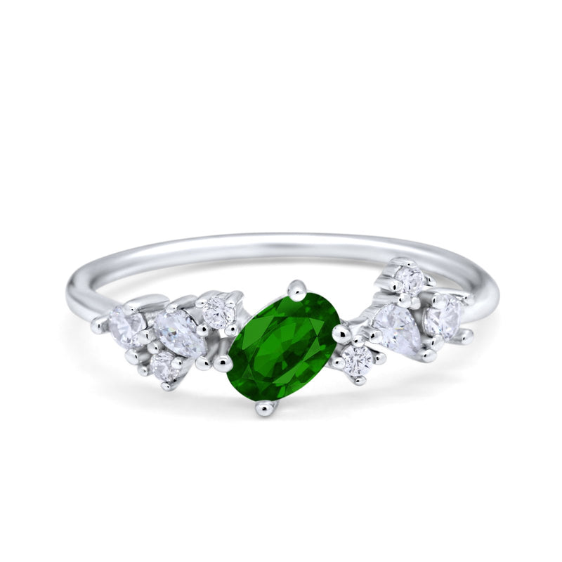 Art Deco Wedding Ring Oval Simulated Cubic Zirconia 925 Sterling Silver