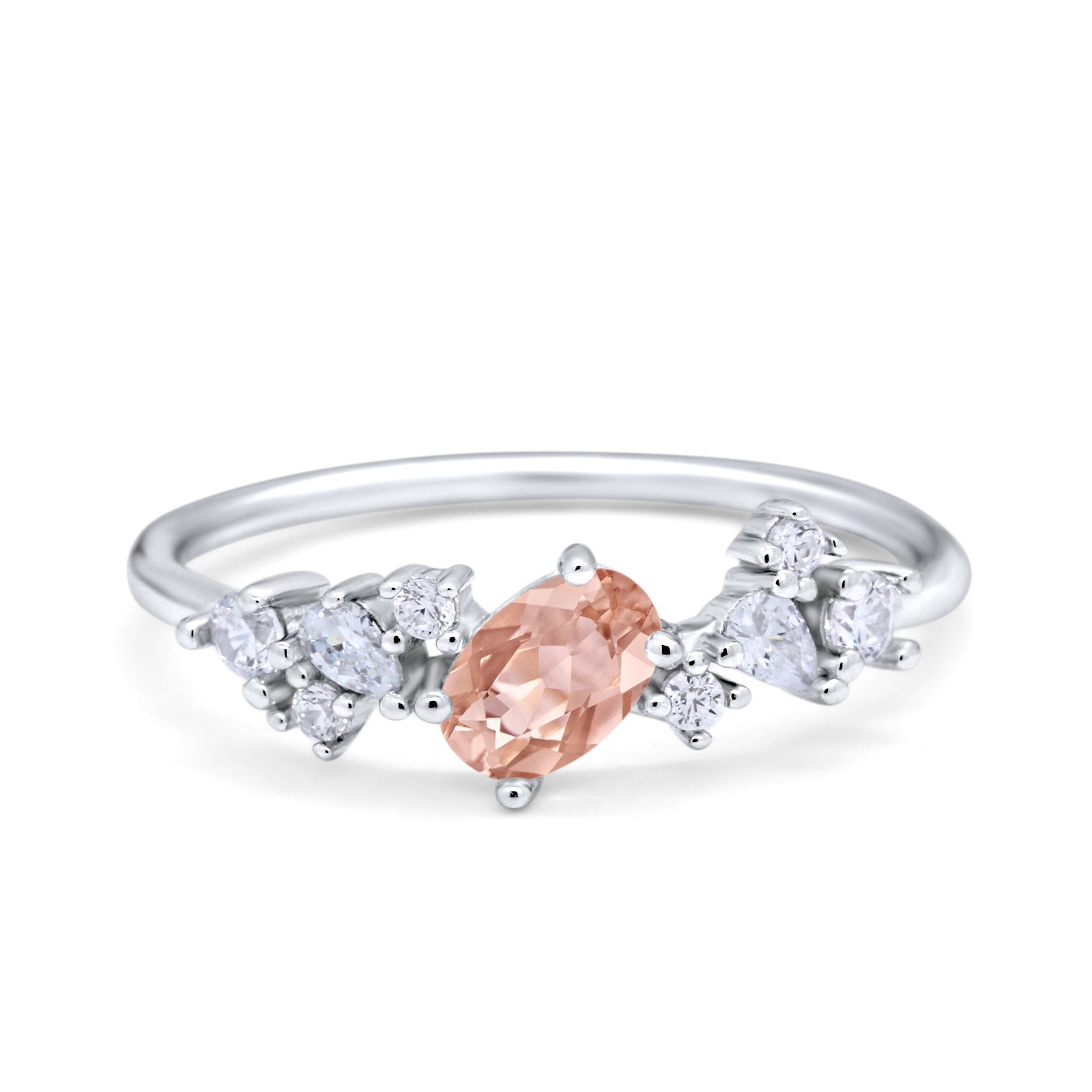 Art Deco Wedding Ring Oval Simulated Cubic Zirconia 925 Sterling Silver